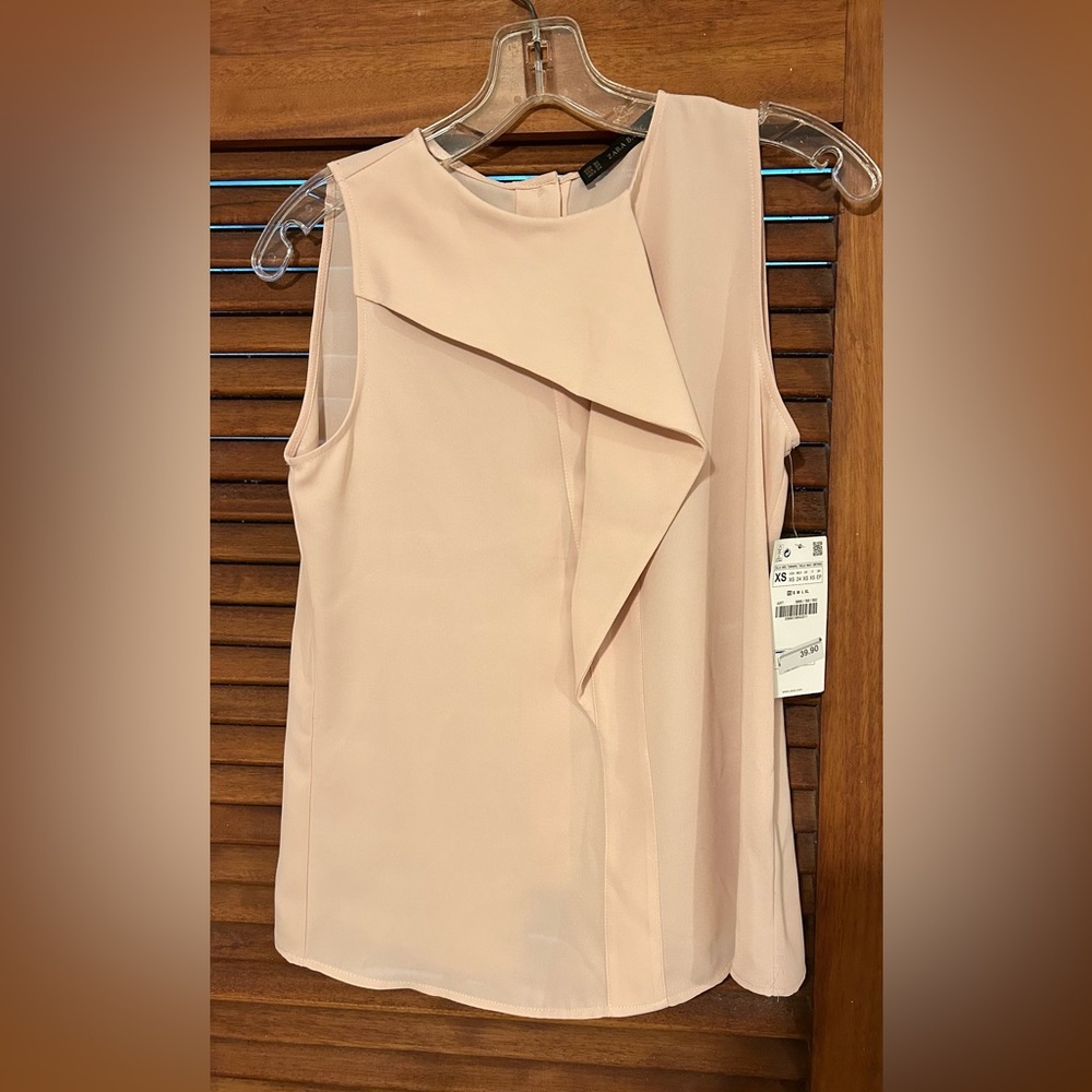 NWT ZARA Dusty Pink Tank Top w Ruffle & Buttons on Back Size XS